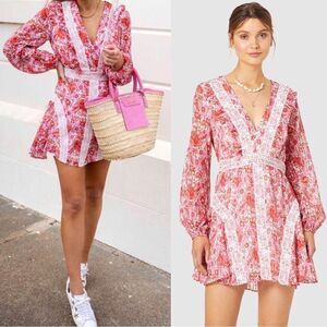 STEVIE MAY Circles LS Mini Dress size Xs  Bohemian dress wine tasting dress NWT